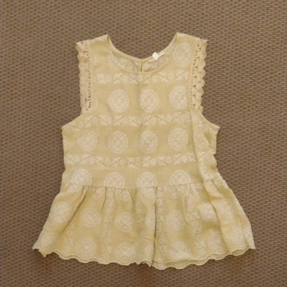 Blu Pepper Embroidered Yellow Ruffle Sleeveless Top